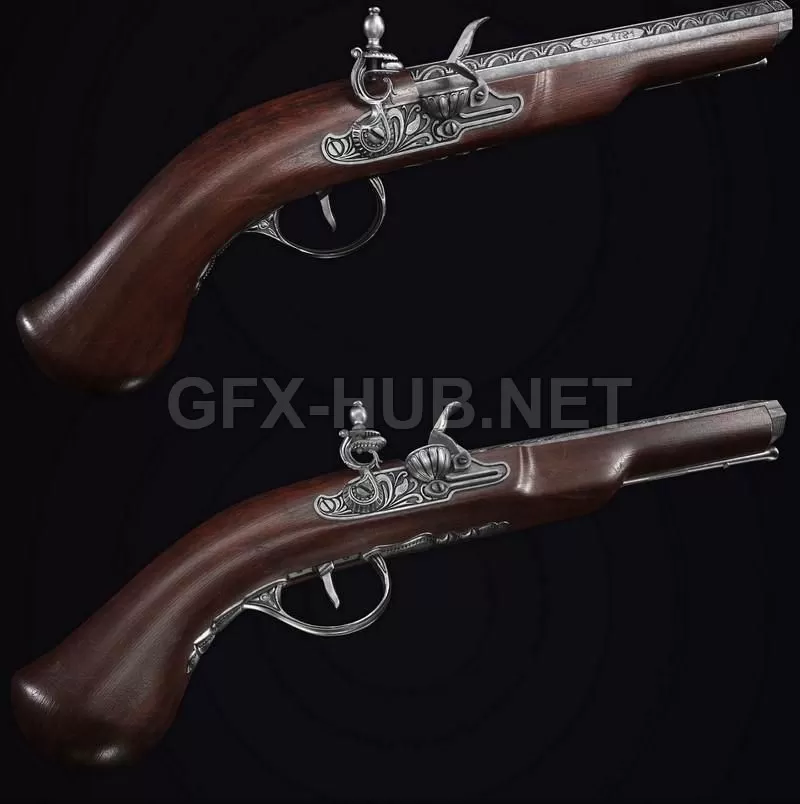 PBR Game 3D Model – French Flintlock Pistol
