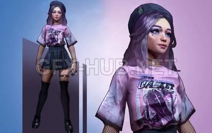 PBR Game 3D Model – French Girl Character PBR