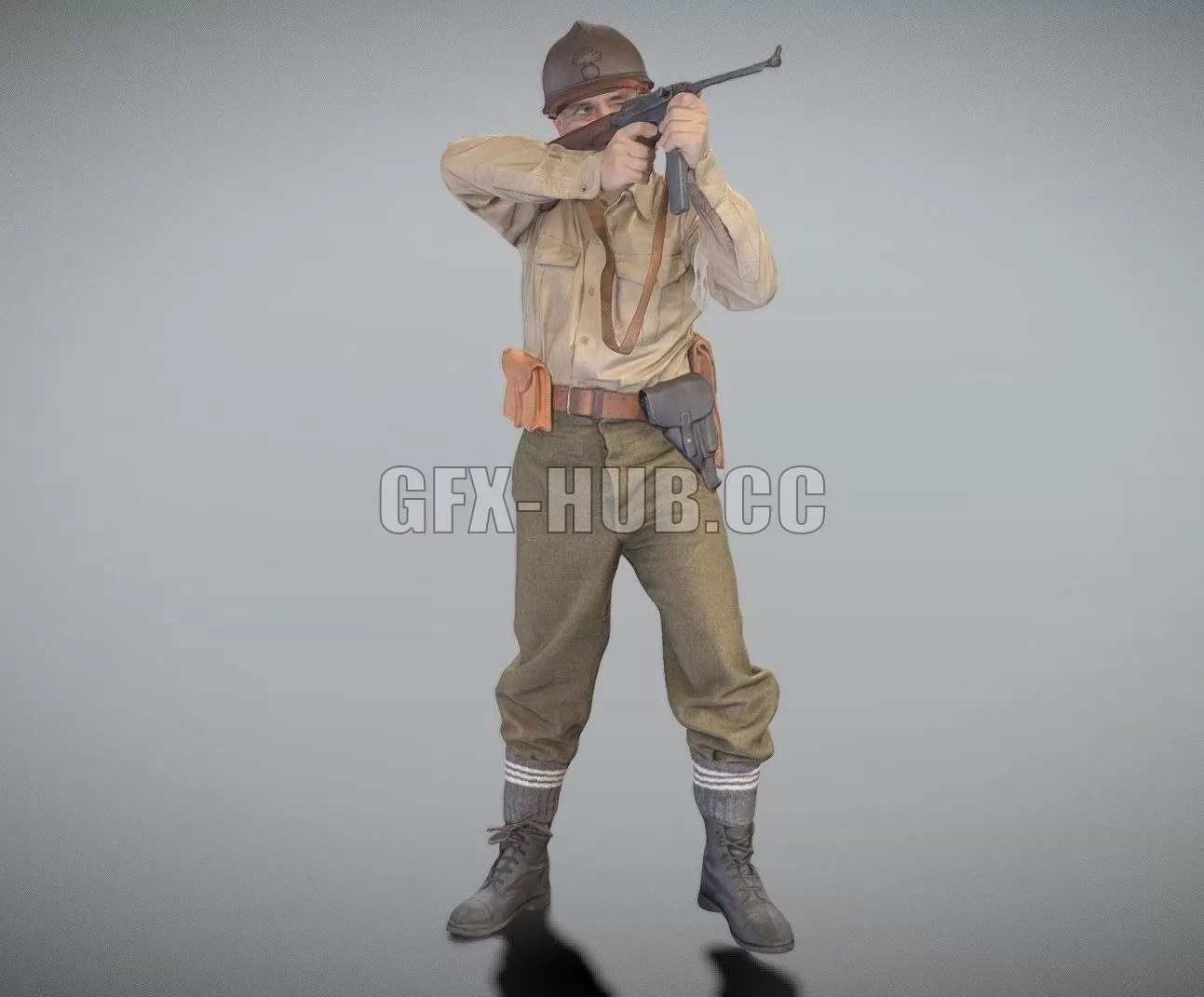 PBR Game 3D Model – French partisan with gun 269