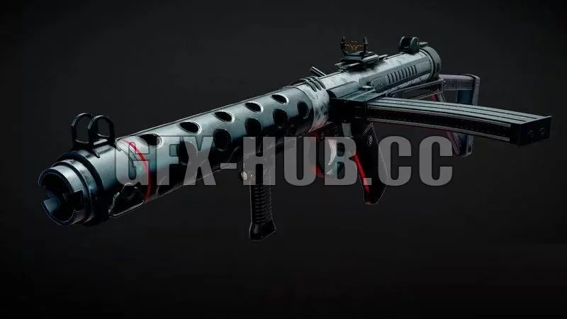 PBR Game 3D Model – Futuristic Sterling SMG