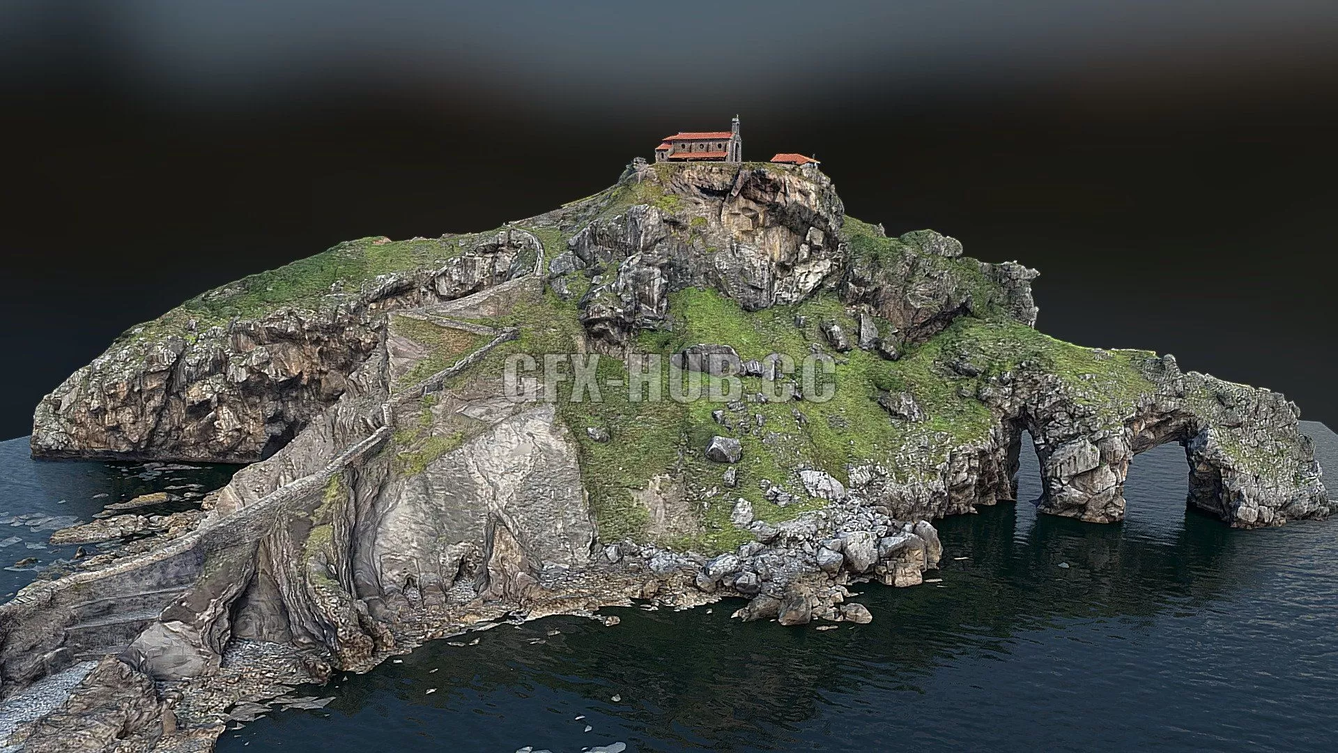 PBR Game 3D Model – Gaztelugatxe Dragonstone islet