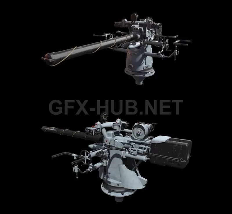 PBR Game 3D Model – German U-Boat Deck Gun