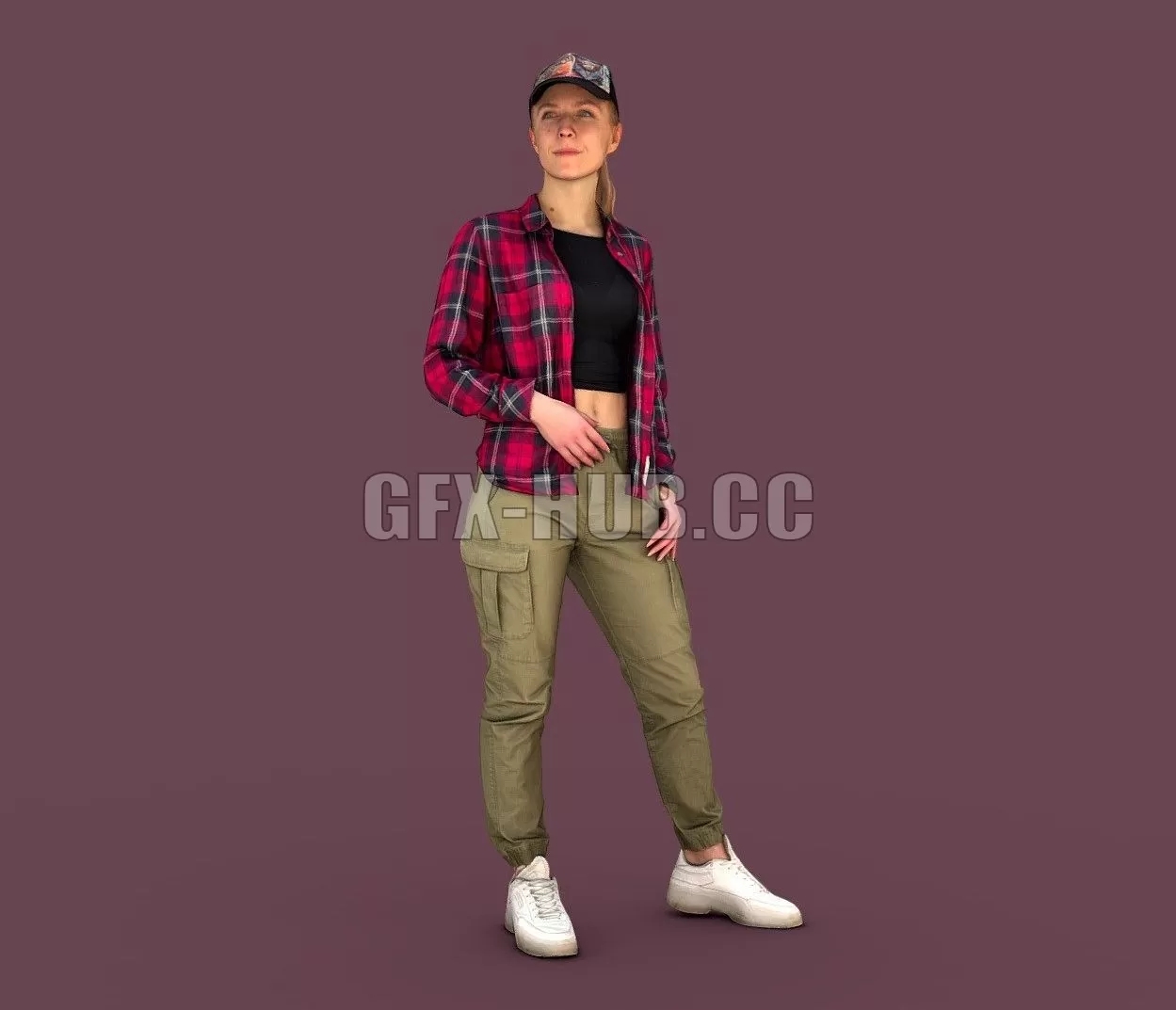 PBR Game 3D Model – Girl in a Plaid Shirt
