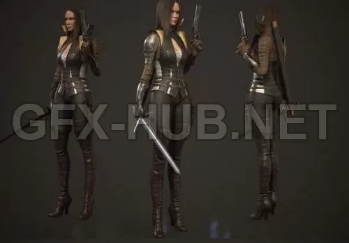 PBR Game 3D Model – Girl Warrior