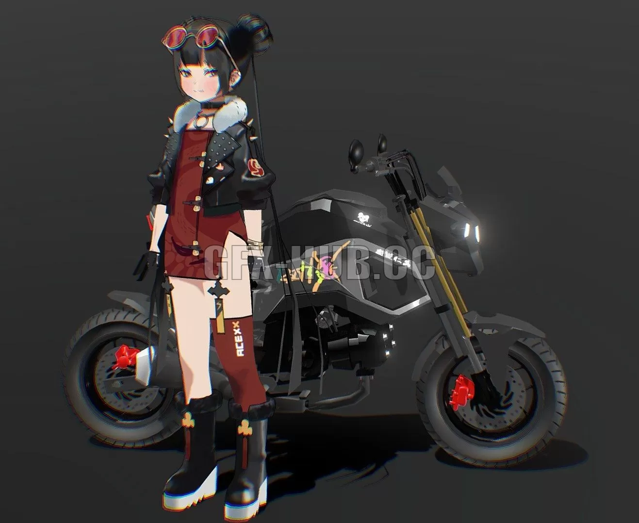 PBR Game 3D Model – Grom Biker Chick