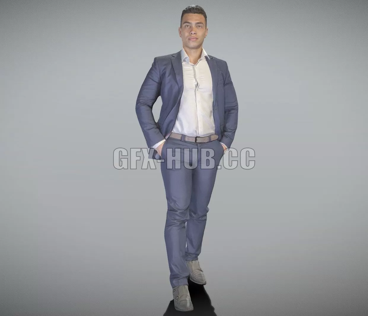 PBR Game 3D Model – Handsome man in darkblue suit walking 210
