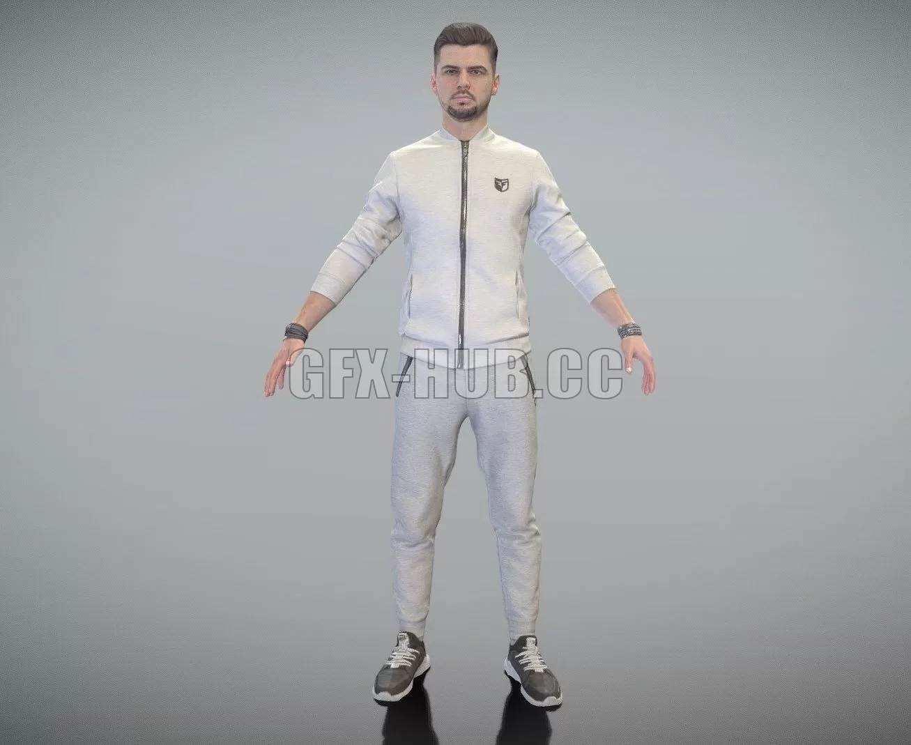 PBR Game 3D Model – Handsome man in white tracksuit ready for animation 343