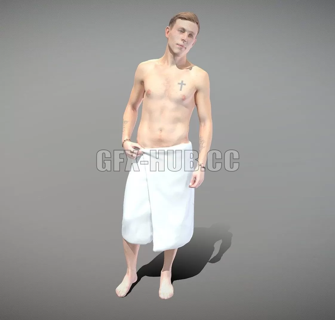 PBR Game 3D Model – Handsome man wrapped in white towel 25