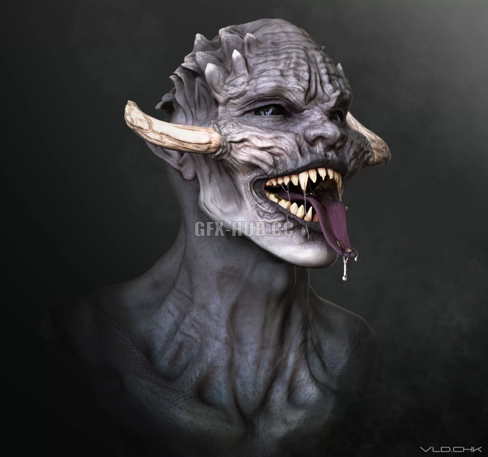 PBR Game 3D Model – High Poly Bust of a monster