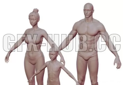 PBR Game 3D Model – High-poly 3 characters