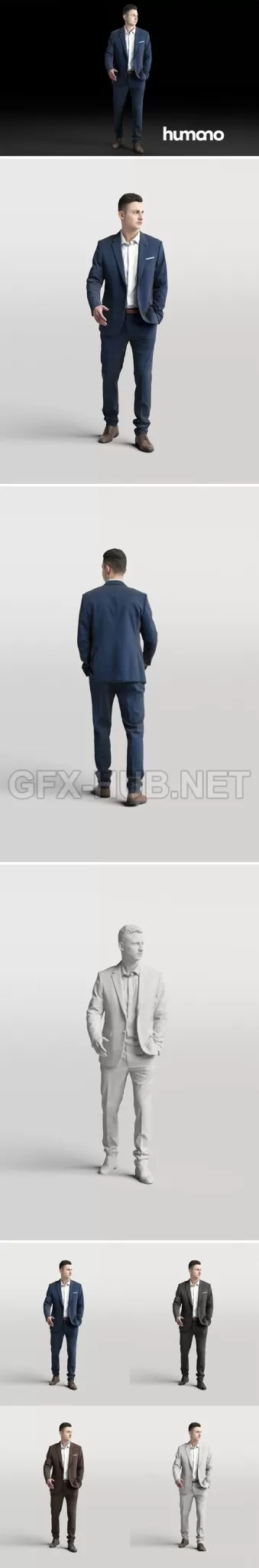 PBR Game 3D Model – Humano Elegant business man in a suit walking 0102