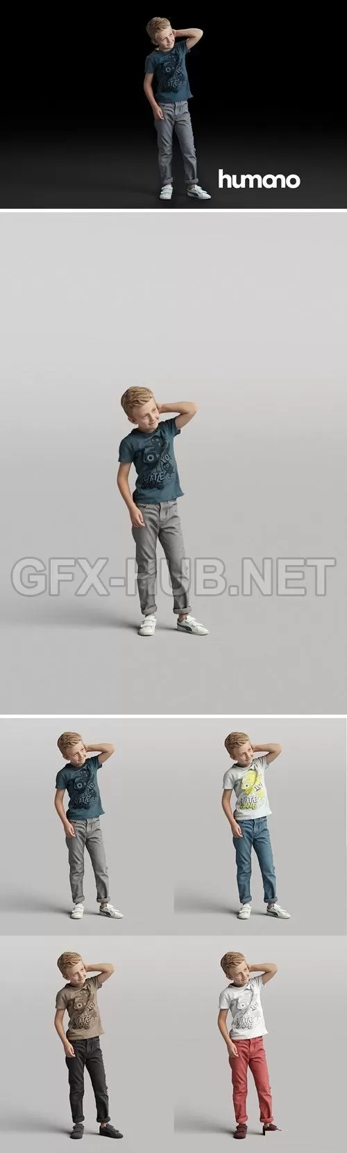 PBR Game 3D Model – Humano Standing boy with hand behind his head 0505