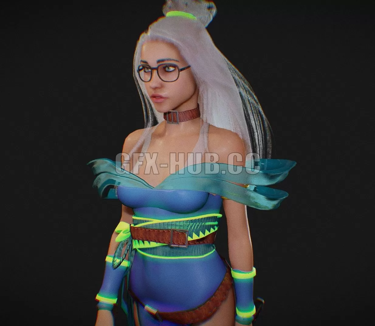 PBR Game 3D Model – Ice Ninja Girl Walking