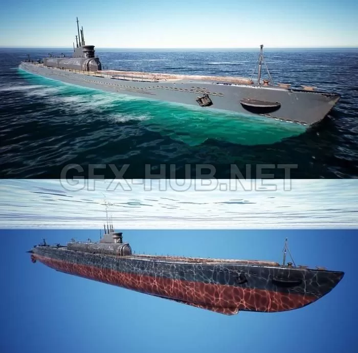 PBR Game 3D Model – IJN I400 Submarine