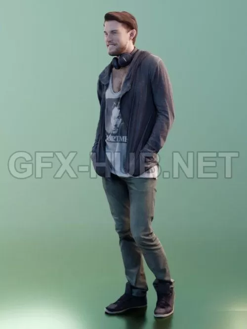 PBR Game 3D Model – Kenneth 10065 – Standing Casual Guy Low-poly