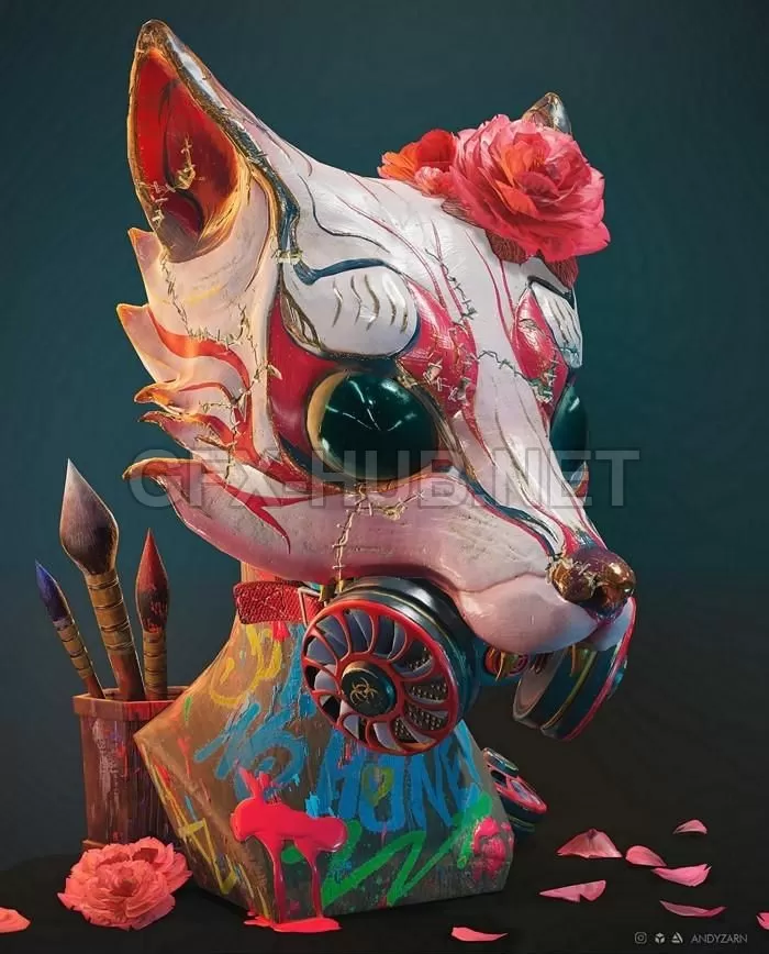 PBR Game 3D Model – Kitsune gasmask