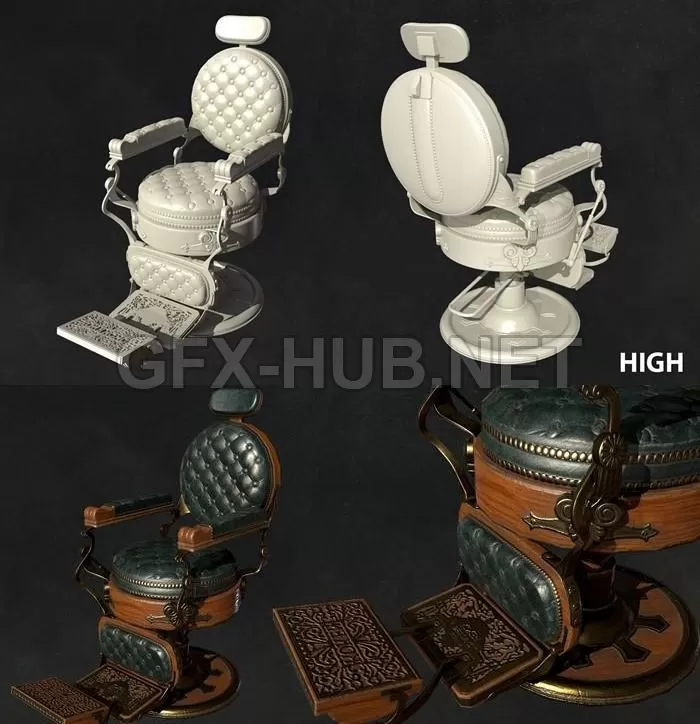 PBR Game 3D Model – Koken Barber Shop Chair
