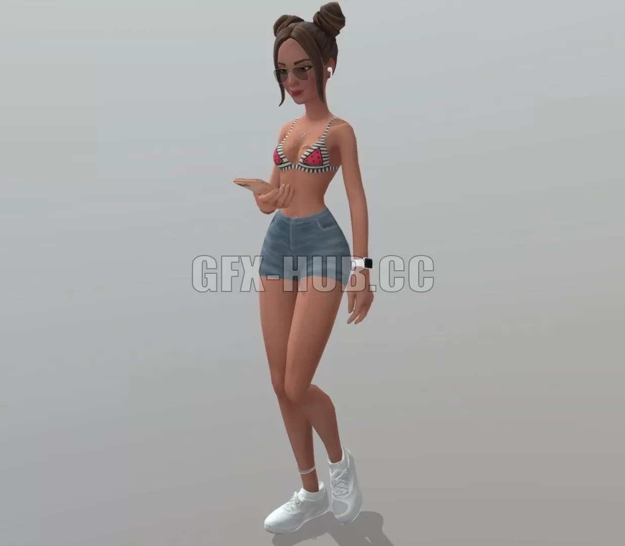 PBR Game 3D Model – Lady walking animated with accessories