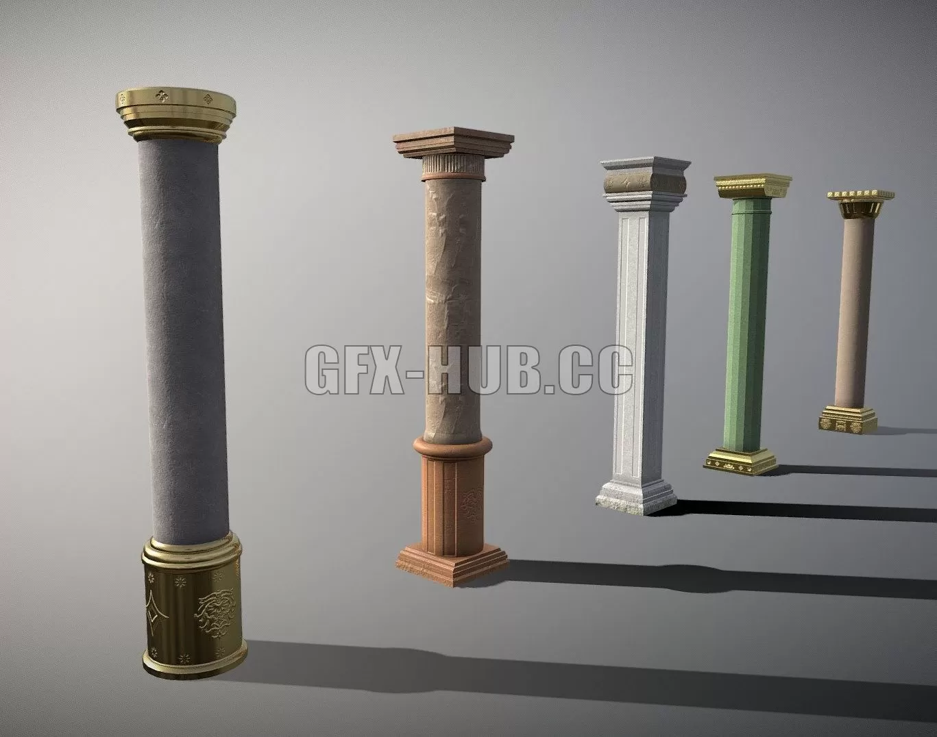 PBR Game 3D Model – Large Ancient Columns Set