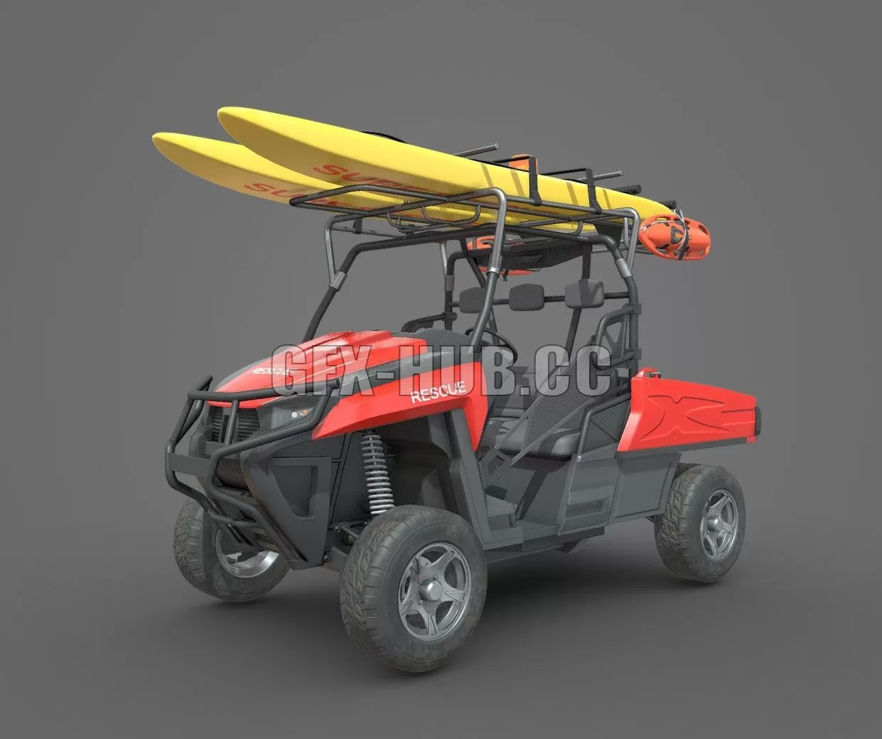 PBR Game 3D Model – Lifeguard Vehicle WIth Buoys And Boards