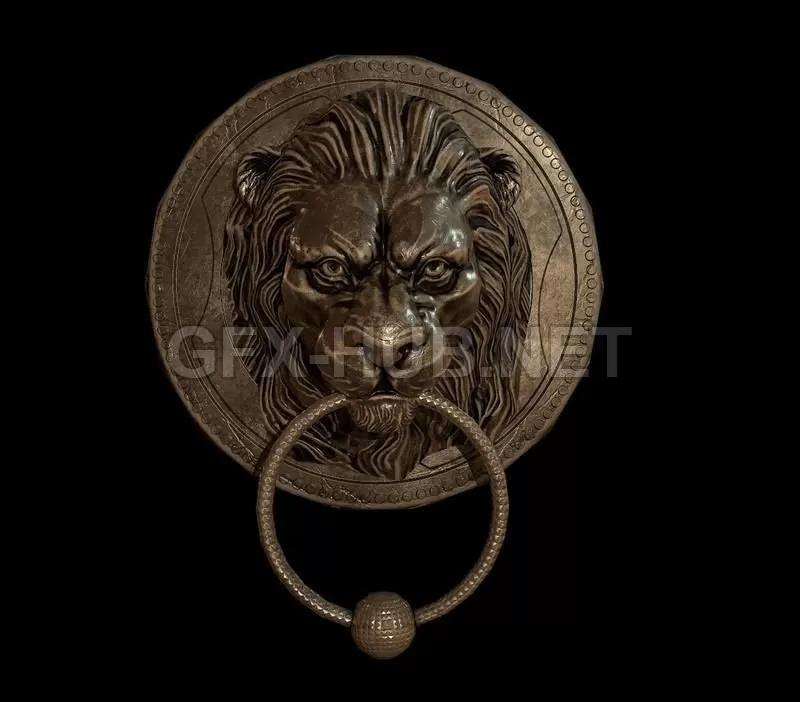 PBR Game 3D Model – Lion Door Handle