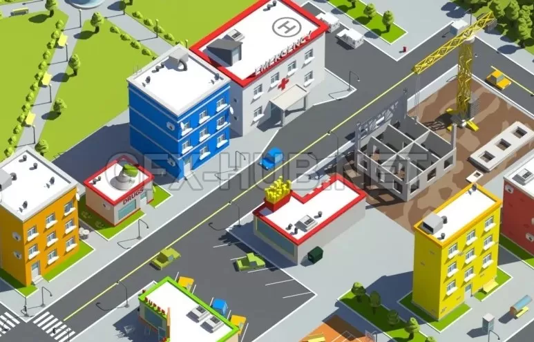 PBR Game 3D Model – Low Poly City