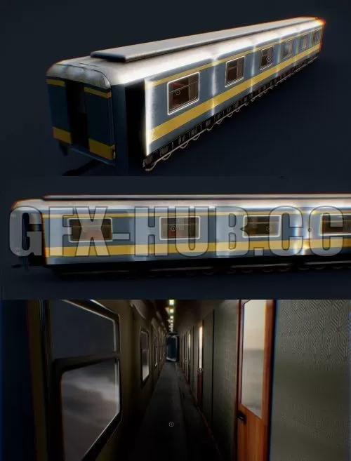 PBR Game 3D Model – Low-poly Train Railroad Car With Interior