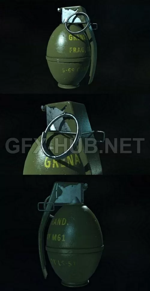 PBR Game 3D Model – M26 grenade