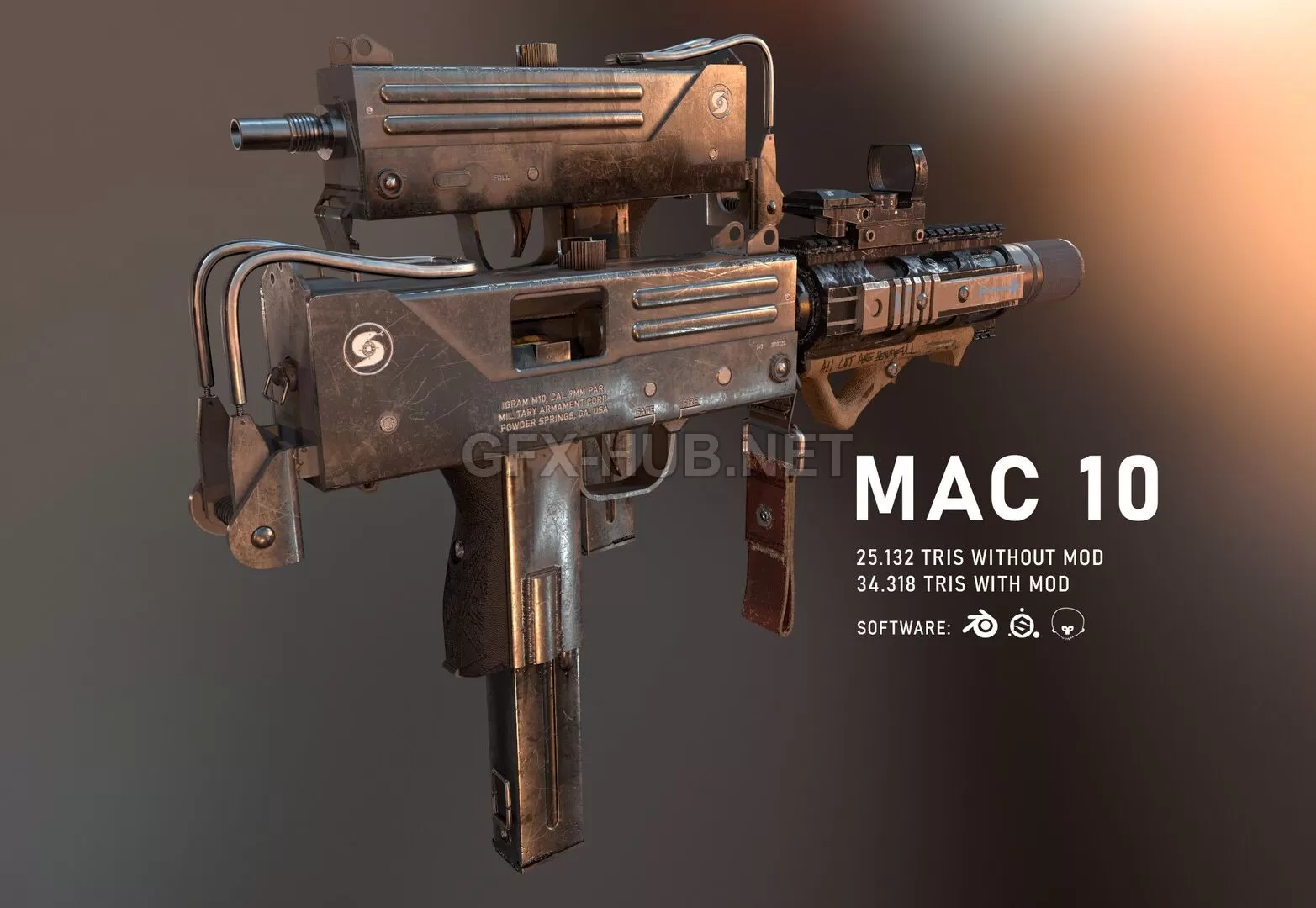 PBR Game 3D Model – MAC-10