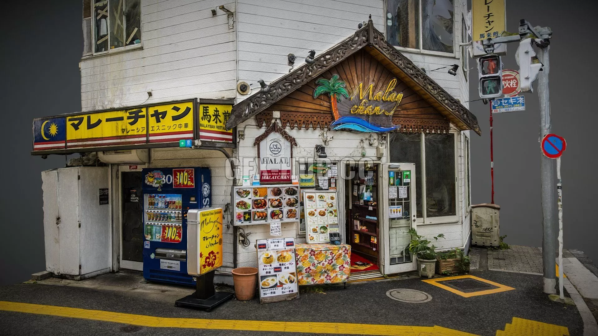 PBR Game 3D Model – Malaysian restaurant at Ikebukuro photogrammetry