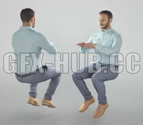 PBR Game 3D Model – Man sitting and using laptop 357