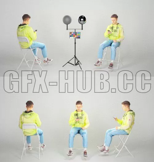 PBR Game 3D Model – Man sitting on a chair and typing a message 55