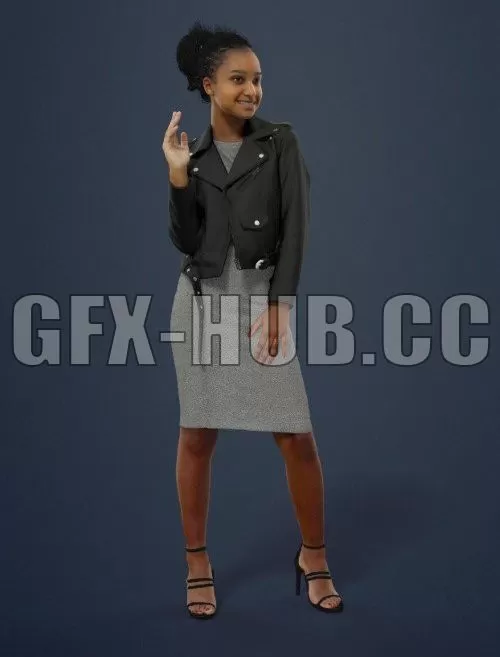 PBR Game 3D Model – May An African Woman In A Leather Jacket Standing Waving