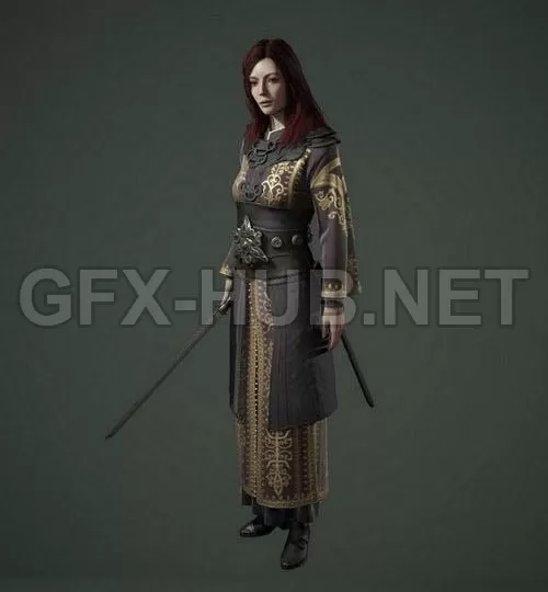 PBR Game 3D Model – Medieval Female Warrior