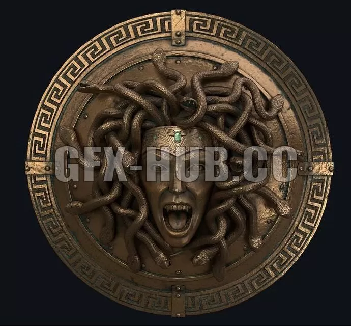 PBR Game 3D Model – Medusa Shield Real-Time Asset