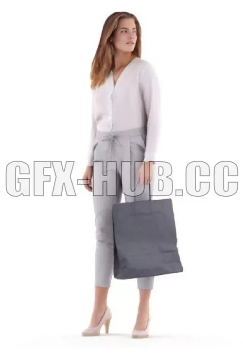 PBR Game 3D Model – Melanie Posed 007 – Young Woman Walking and Shopping