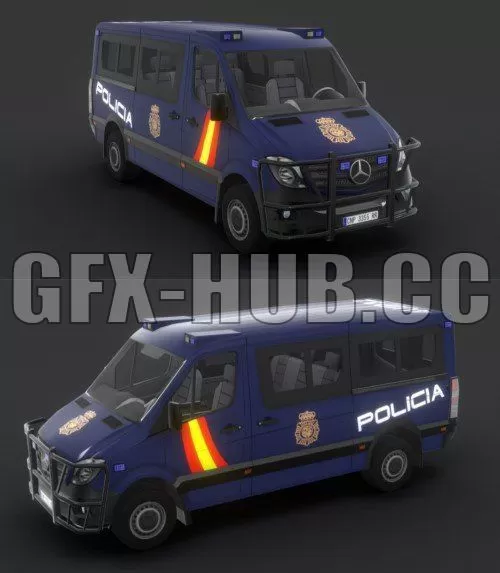 PBR Game 3D Model – Mercedes benz Sprinter Policia Nacional