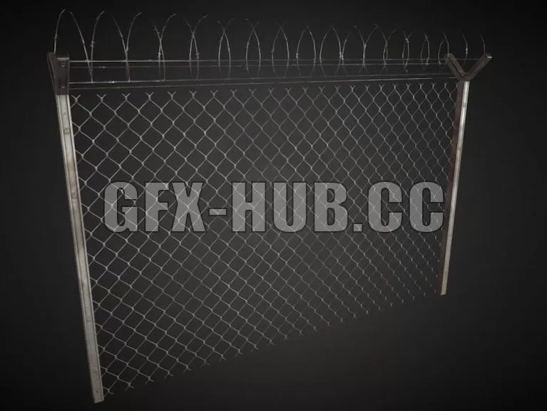 PBR Game 3D Model – Metal fence with wire