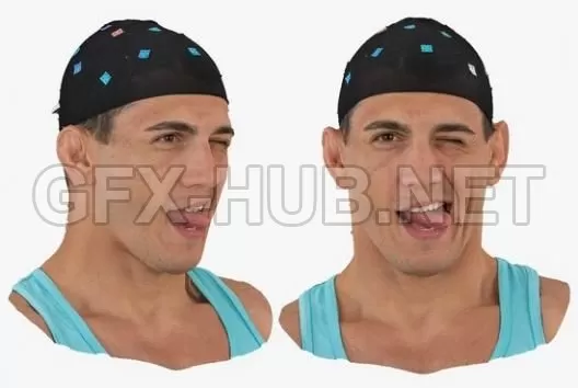 PBR Game 3D Model – Mike Human Head Funny Pose RAW Scan