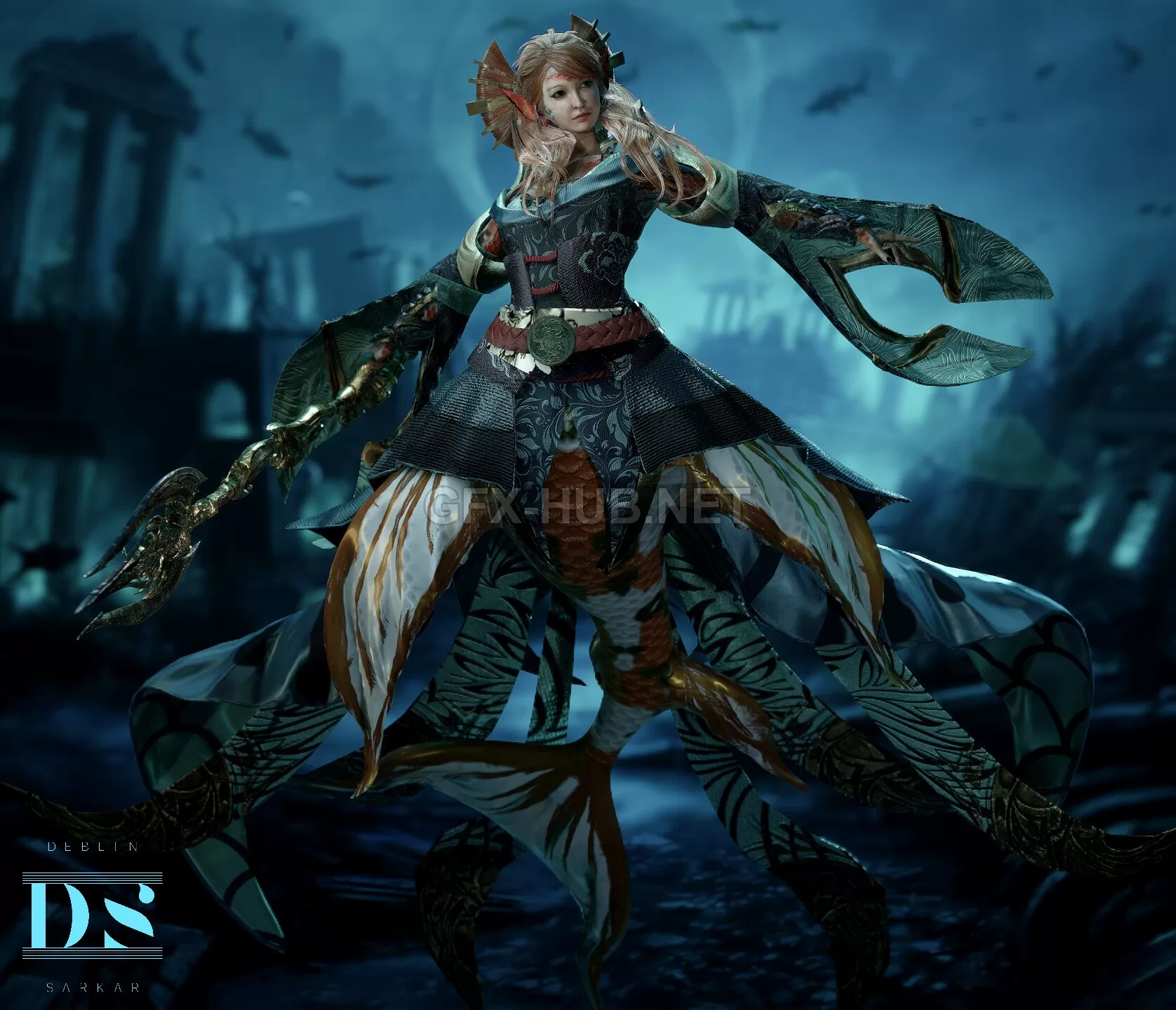 PBR Game 3D Model – Mizuki – Siren Priestess