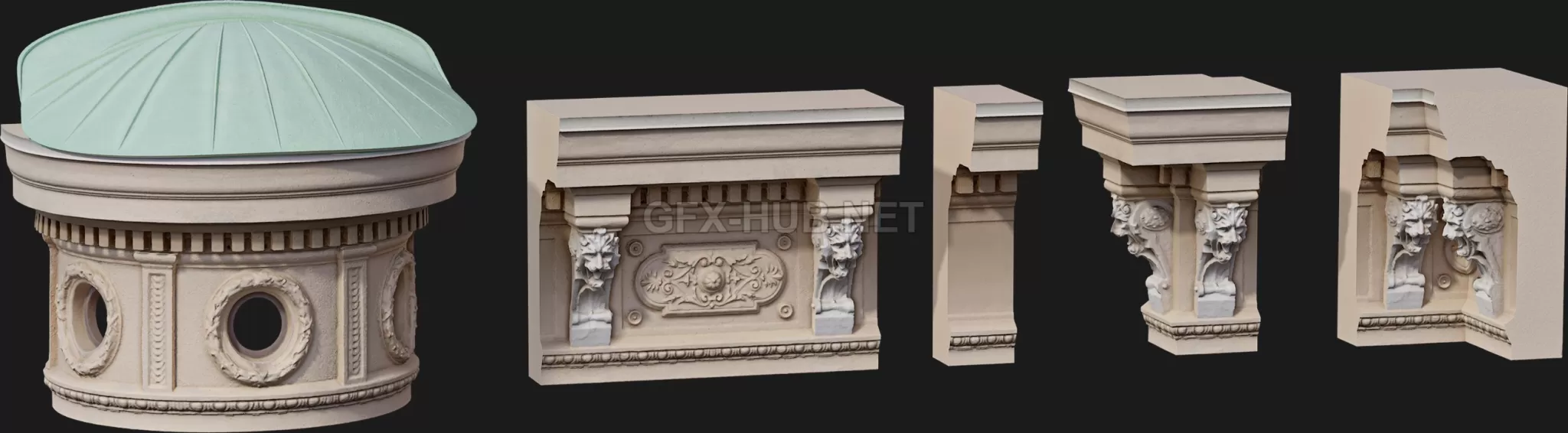 PBR Game 3D Model – Modular Building 3RD Floor Trim Kit Megascan 8k 3D Asset