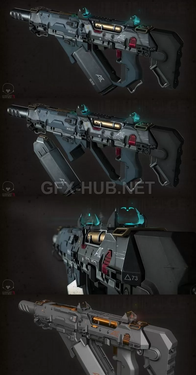 PBR Game 3D Model – Modular SMG