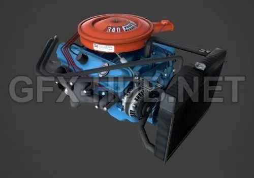 PBR Game 3D Model – MOPAR V8 lowpoly VR AR low-poly