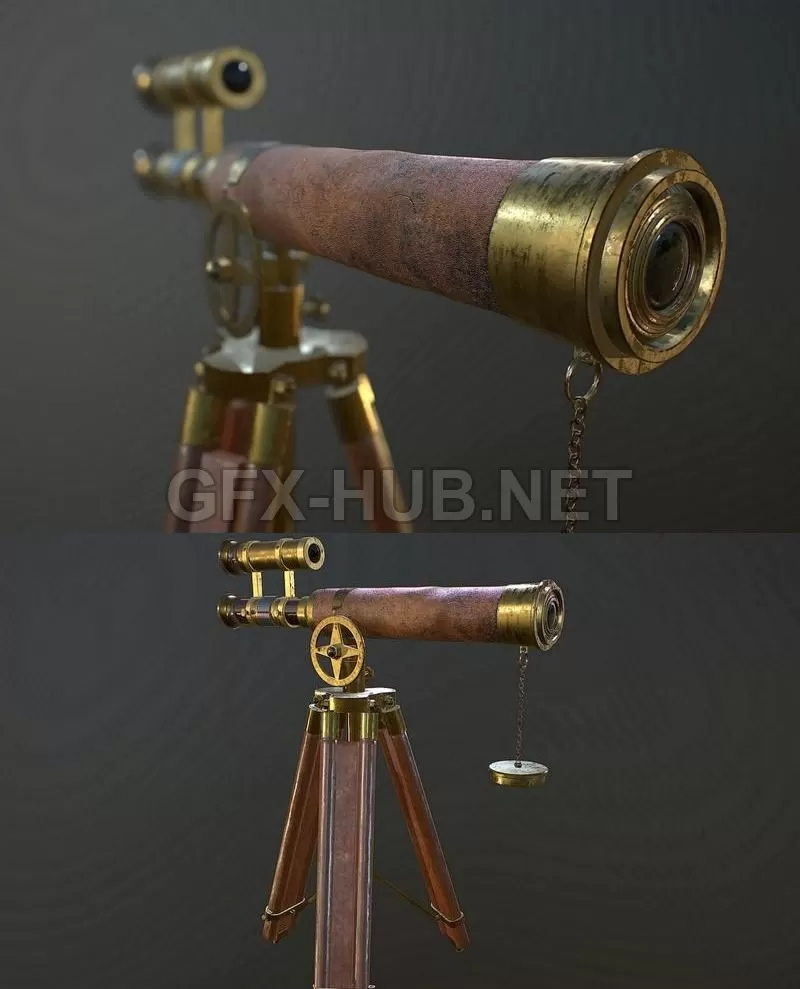 PBR Game 3D Model – Nautical Telescope