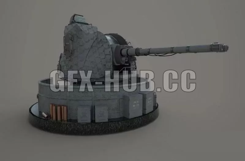 PBR Game 3D Model – Naval artillery AK-130