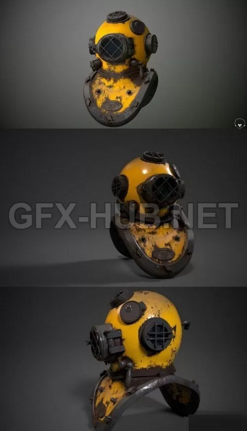 PBR Game 3D Model – Navy WWII Mark V brass Dive Helmet