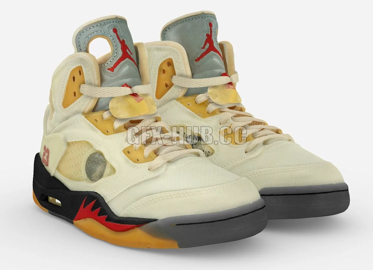 PBR Game 3D Model – Nike Air Jordan 5 Retro X OFF-WHITE Fire Red