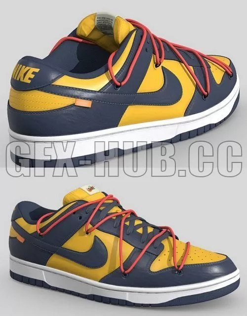 PBR Game 3D Model – Off White x Nike Dunk Michigan