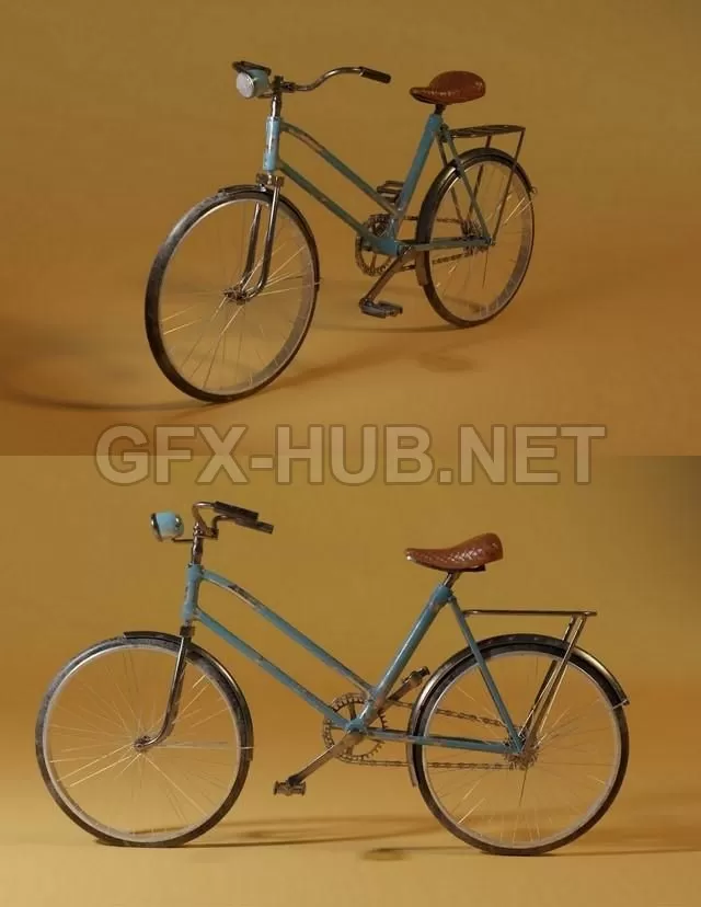 PBR Game 3D Model – Old blue bike