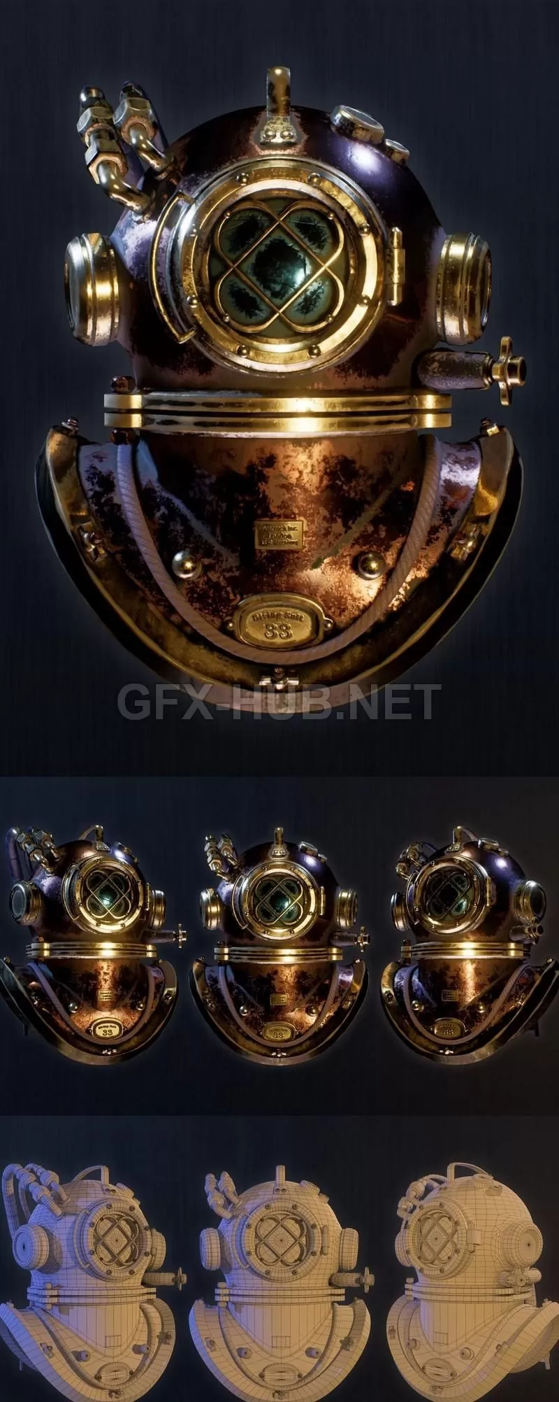 PBR Game 3D Model – Old diving helmet